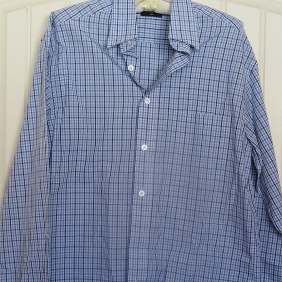 nwot HAGGAR Button-down Men's Shirt Bl/Wh Check Small (K392) - Picture 1 of 4